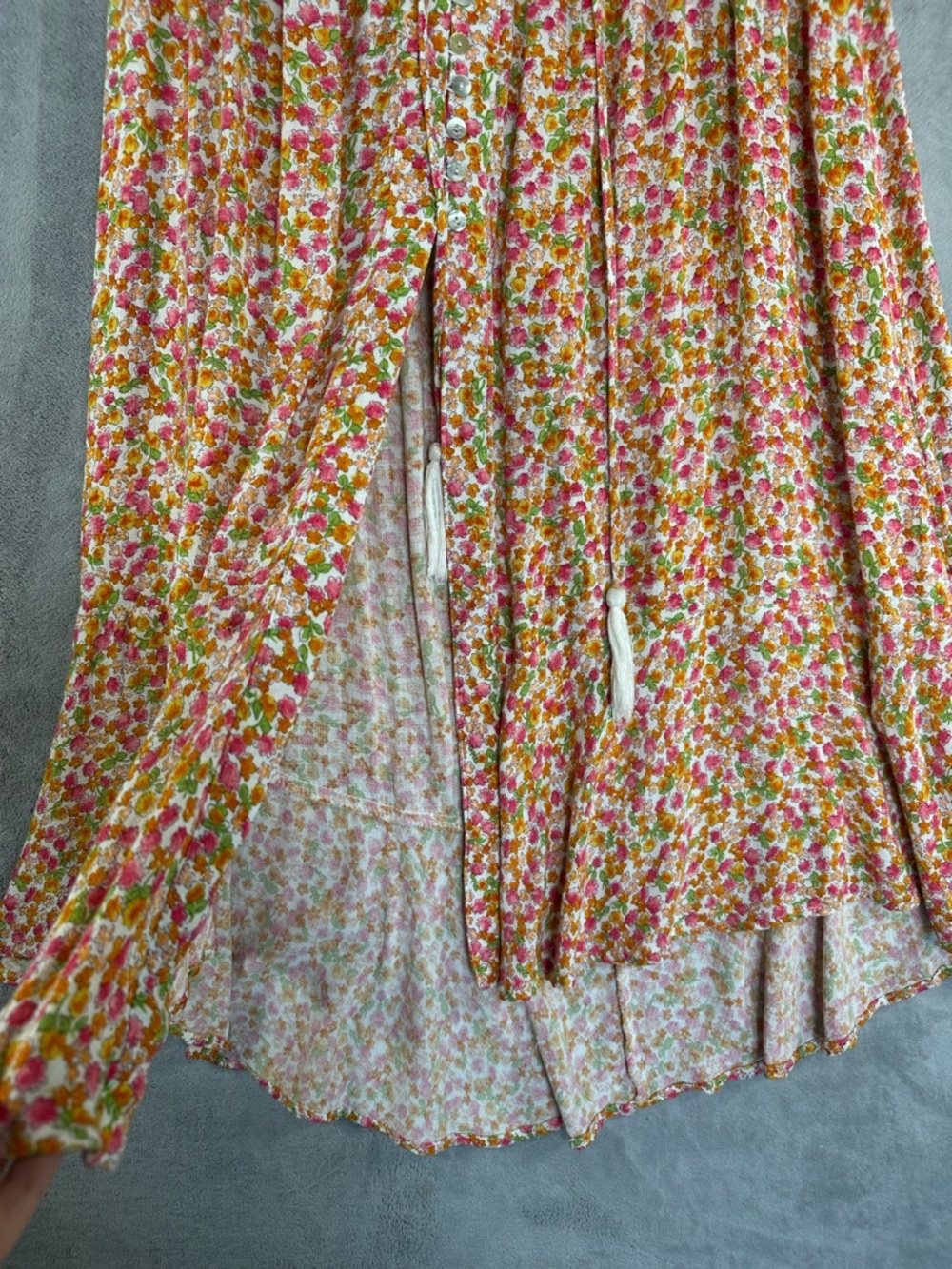 Rachel Zoe Floral Boho Maxi Skirt M Smocked Waist Button Front Slit Viscose - Picture 5 of 10